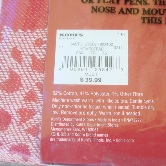 NEW 60" x 102" OBLONG Fabric TABLECLOTH Red Green Christmas Homestead Snowflake - Picture 5 of 11